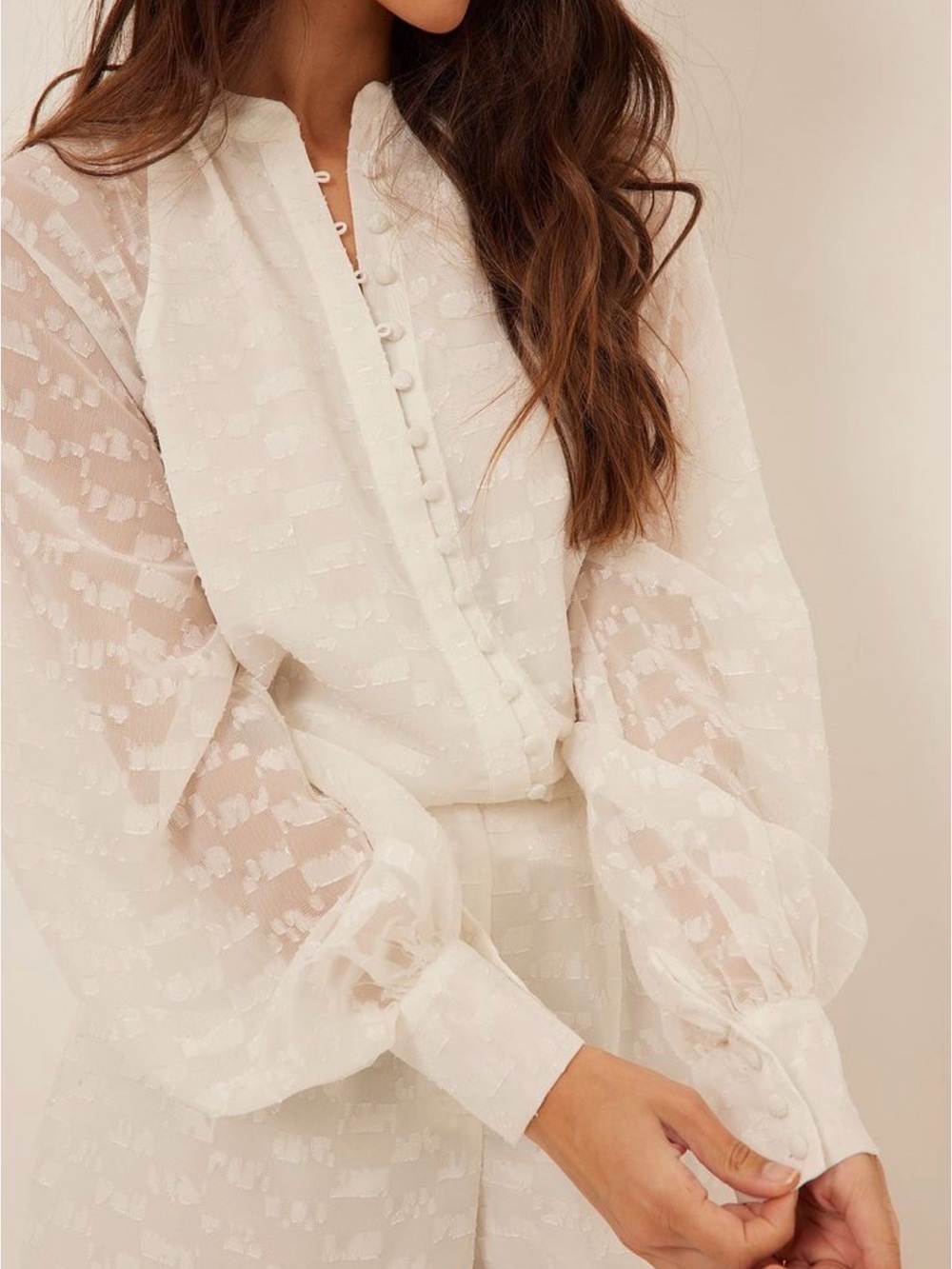 Guess Cream Eyelet Button-Front Lace Blouse